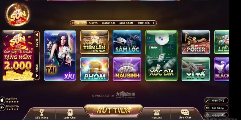 Giới thiệu chung về sảnh game bài Sunwin